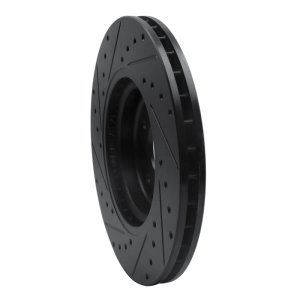 Jaguar XKR Brake Rotor (1) - Front Right - R1 Concepts - Drilled & Slotted - Black - `98-`06